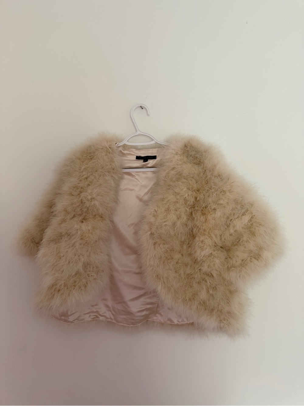 Beige/Cream Cropped Feather Jacket